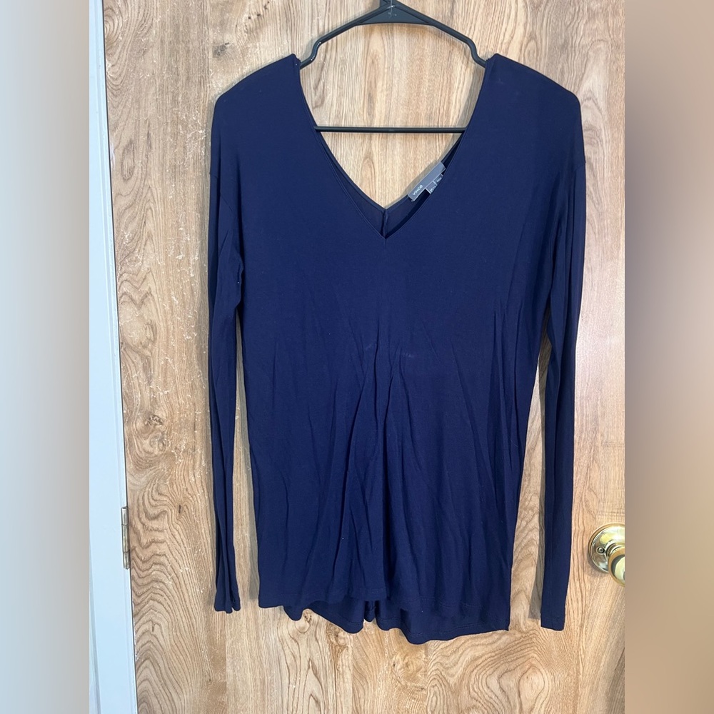 Vince Blue V Neck Soft Longsleeve Top